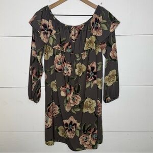BLVD • Floral Long Sleeve Off the Shoulder Dress - Gray and Pink Size Large NWT